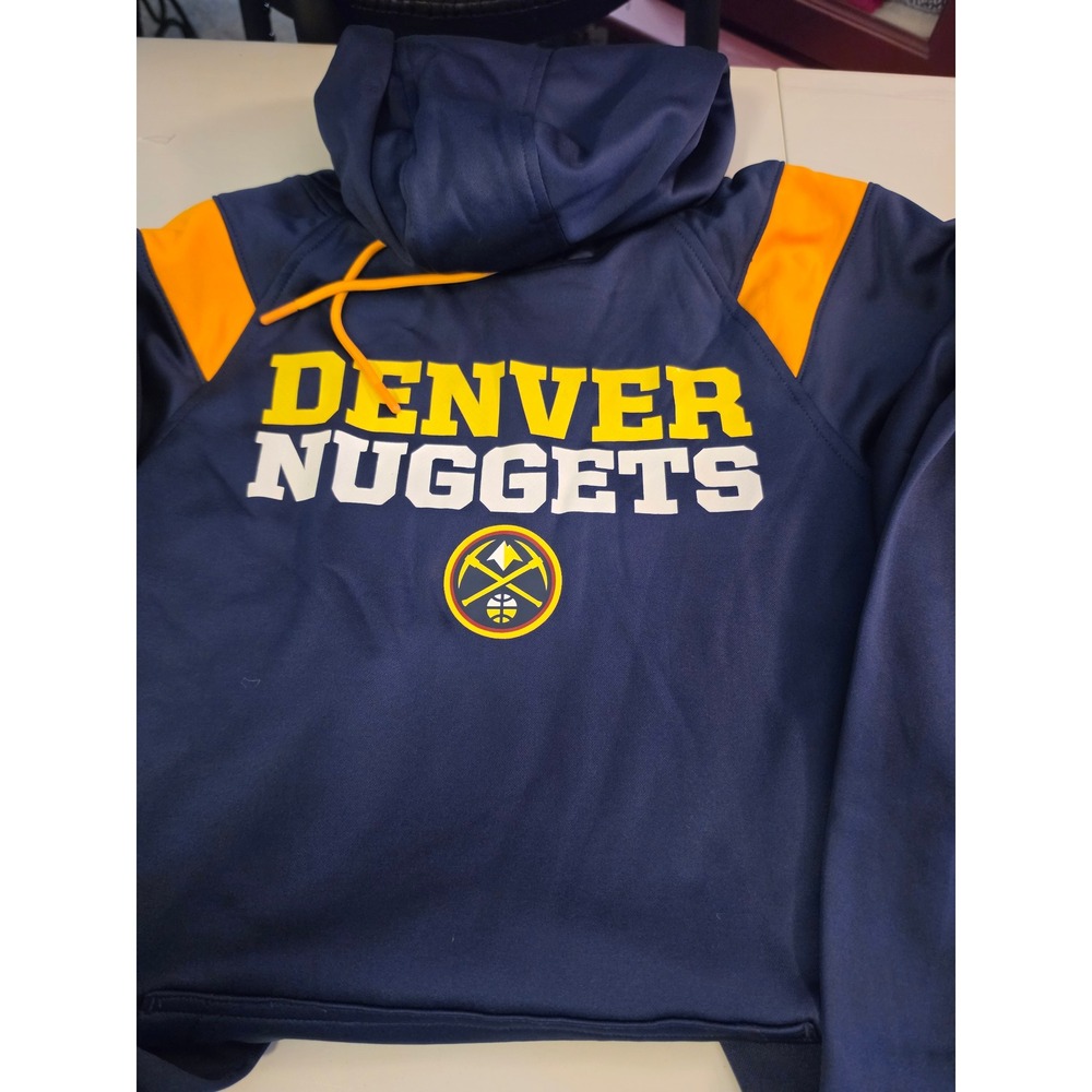 NBA Denver Nuggets Hoodie Mens Medium Navy Blue Yellow Performance Sweatshirt